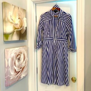 Button MIDI shirt dress in crisp blue and white stripe!